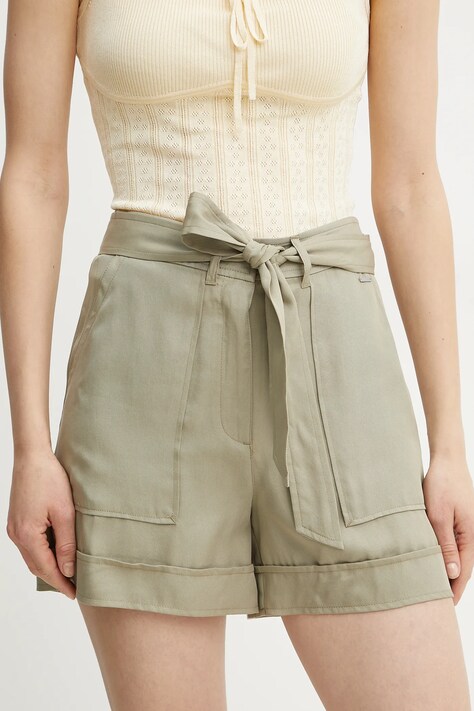 Kraťasy Guess NINA dámské, zelená barva, hladké, high waist, W5GD1R WG4C2
