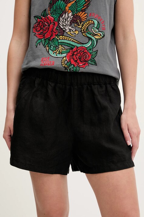 Льняные шорты Superdry цвет чёрный однотонная высокая посадка W7110450A-02A