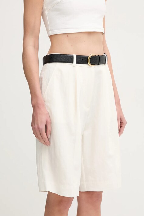 Calvin Klein pantaloni scurți femei, culoarea bej, uni, high waist, K20K208357