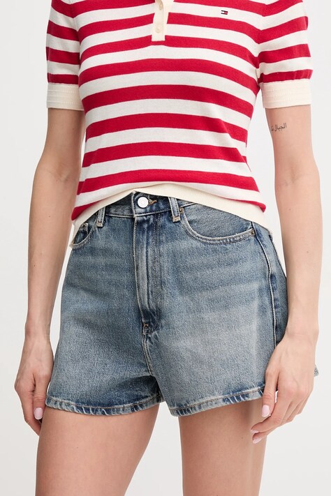Tommy Hilfiger pantaloni scurți jeans femei, uni, high waist, WW0WW44384
