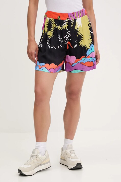 Sportalm pantaloni scurți culoarea negru, cu imprimeu, high waist, 650183