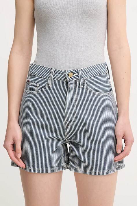Tommy Hilfiger pamut rövidnadrág női, sötétkék, mintás, magas derekú, WW0WW45925