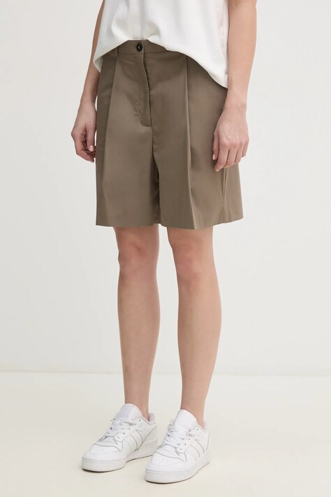 Tommy Hilfiger pantaloni scurti femei, culoarea verde, neted, high waist, WW0WW44764