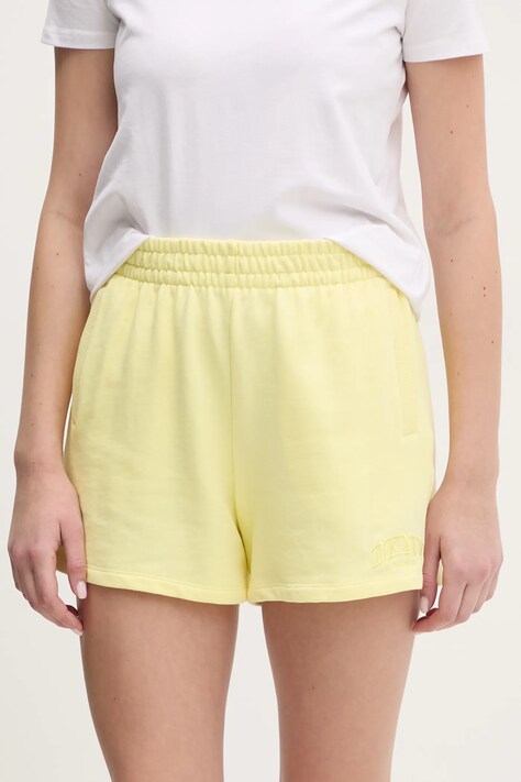 Bavlněné šortky Dkny dámské, žlutá barva, hladké, high waist, DP5S5252