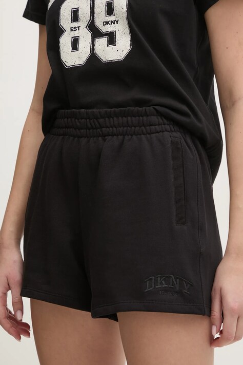 Dkny pantaloni scurți din bumbac femei, culoarea negru, uni, high waist, DP5S5252