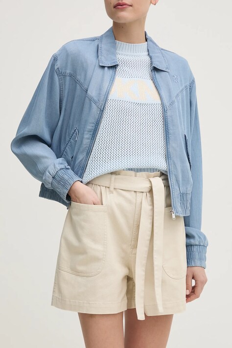 Džínové šortky Dkny dámské, béžová barva, hladké, high waist, DJ5S8024