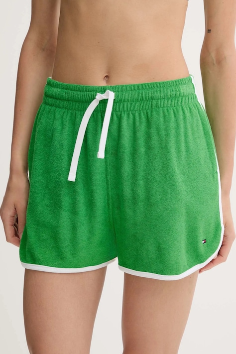 Kraťasy Tommy Hilfiger dámské, zelená barva, s aplikací, high waist, UW0UW05951