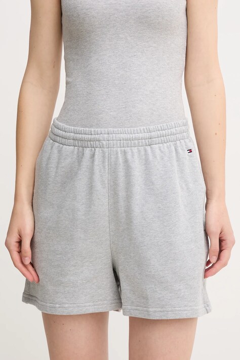 Kraťasy Tommy Hilfiger dámské, šedá barva, hladké, high waist, UW0UW05800