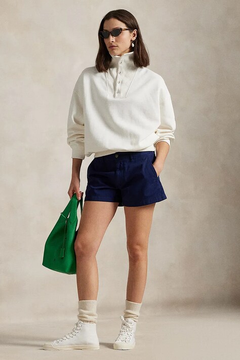 Polo Ralph Lauren pantaloni scurți din bumbac culoarea bleumarin, uni, medium waist, 211963798