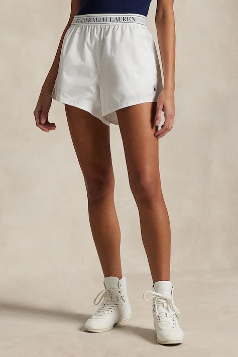 Šortky biela farba, jednofarebná, vysoký pás, 211964933