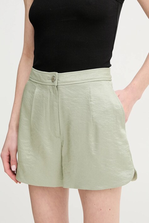 Guess pantaloni scurți CAMILLE femei, culoarea verde, uni, high waist, W5GD68 WH5F0
