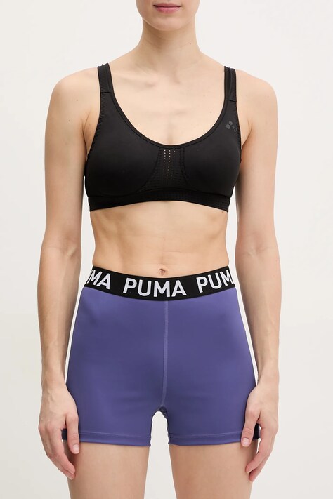 Tréninkové šortky Puma Strong fialová barva, s potiskem, high waist, 526002