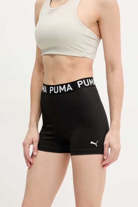 Tréninkové šortky Puma Strong černá barva, s potiskem, high waist, 526002