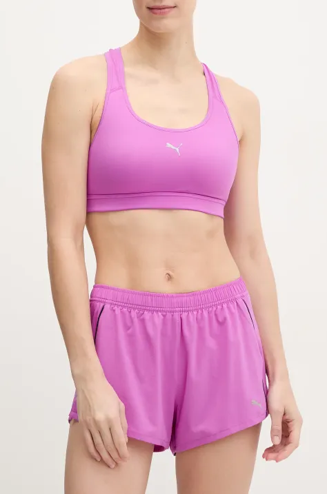 Puma pantaloni scurți de alergare Velocity culoarea violet, cu imprimeu, medium waist, 526585