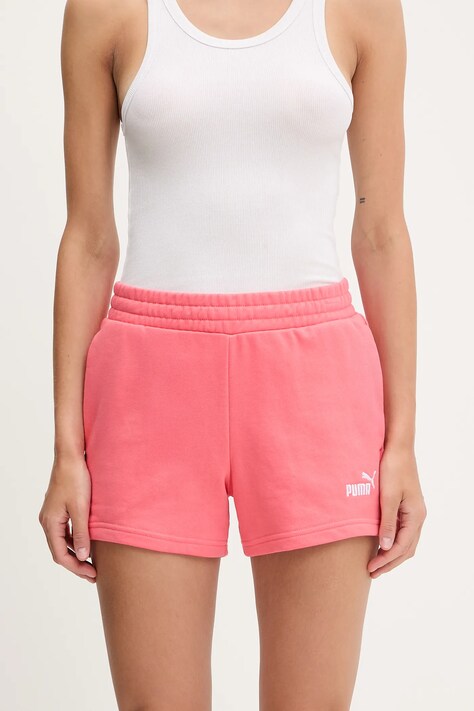 Puma szorty damskie kolor różowy z aplikacją high waist 682439