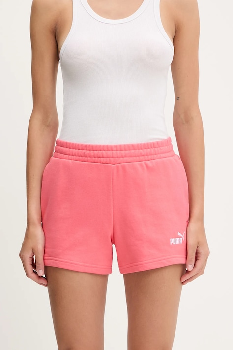 Kraťasy Puma dámské, růžová barva, s aplikací, high waist, 682439