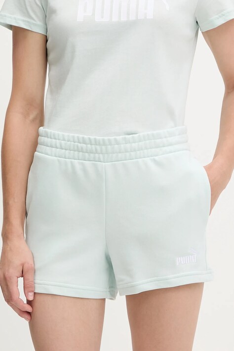 Puma pantaloni scurți culoarea turcoaz, cu imprimeu, high waist, 682439
