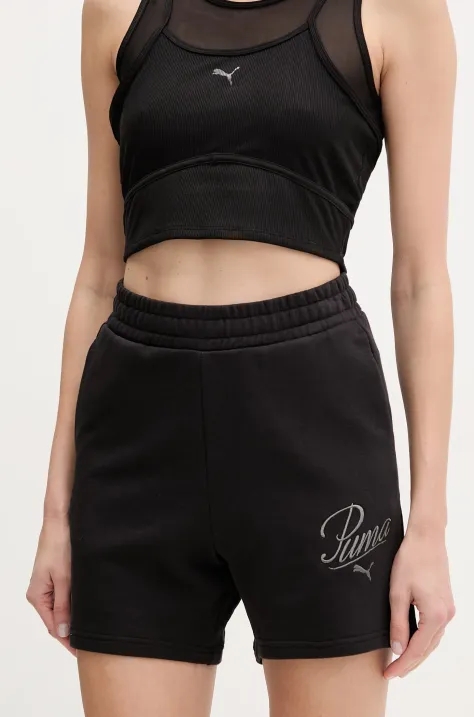 Puma szorty damskie kolor czarny z aplikacją high waist 684984