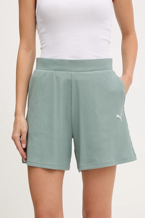 Kraťasy Puma dámské, zelená barva, high waist, 685026