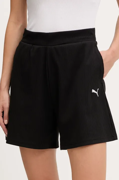 Puma szorty damskie kolor czarny gładkie high waist 685026