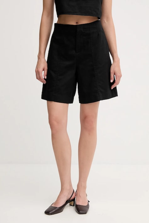 Calvin Klein Jeans pantaloni scurți din amestec de in culoarea negru, neted, high waist, J20J225219