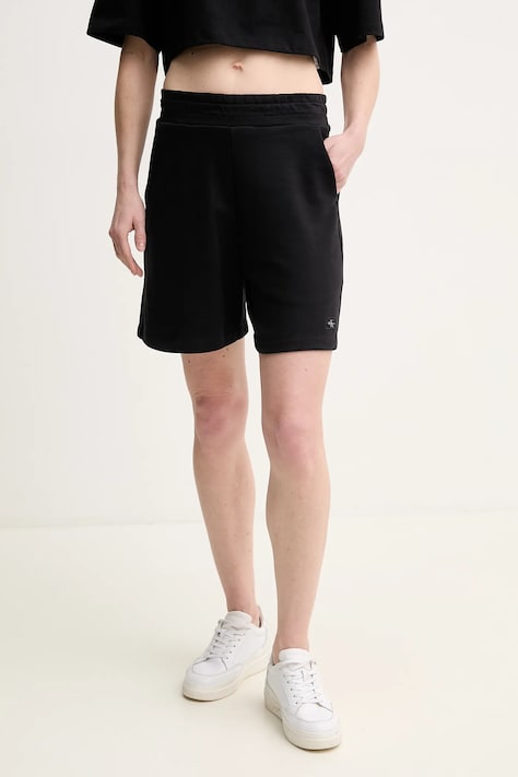 Calvin Klein Jeans pantaloni scurți din bumbac femei, culoarea negru, uni, medium waist, J20J225221