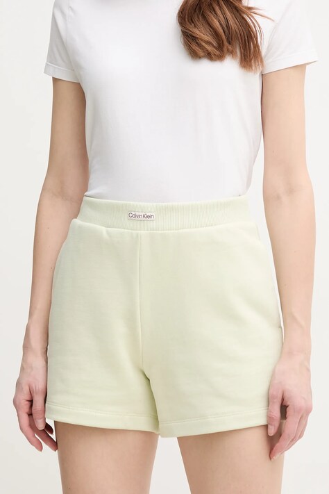 Calvin Klein Jeans pantaloni scurți din bumbac femei, culoarea bej, neted, high waist, J20J225525