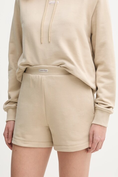 Bavlněné šortky Calvin Klein Jeans dámské, béžová barva, hladké, high waist, J20J225525