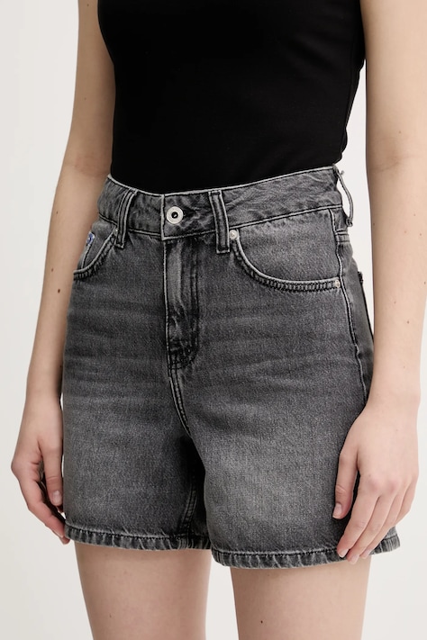 Karl Lagerfeld Jeans szorty jeansowe damskie kolor szary gładkie high waist A2W10040