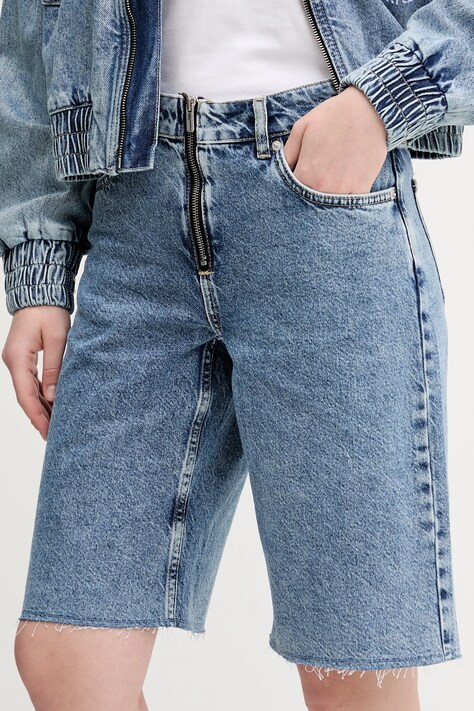 Rifľové krátke nohavice Karl Lagerfeld Jeans dámske, jednofarebné, vysoký pás, A2W10042