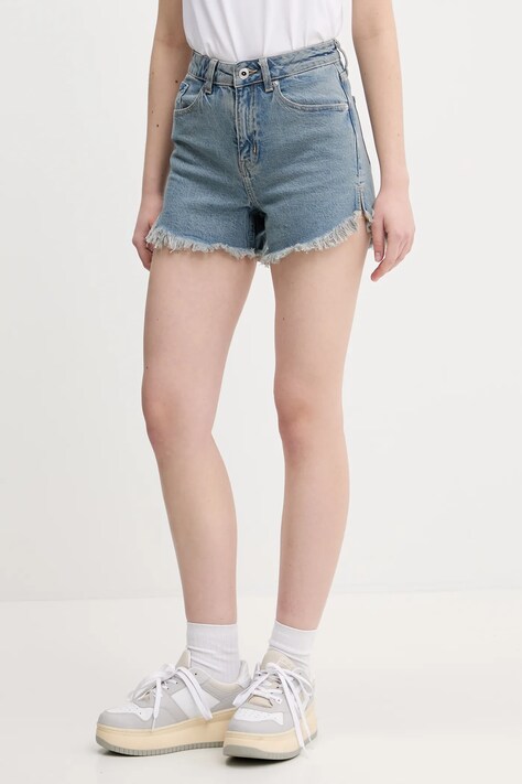 Rifľové krátke nohavice Karl Lagerfeld Jeans dámske, jednofarebné, vysoký pás, A2W10088