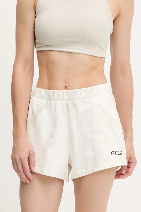 Guess szorty damskie kolor beżowy wzorzyste medium waist V5GD11 KCRQ0