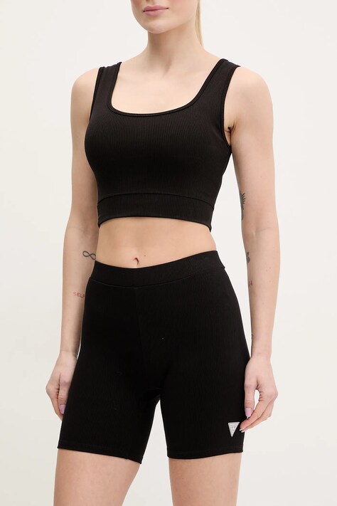 Guess pantaloni scurti CROCUS femei, culoarea negru, neted, medium waist, V5GD12 KCRS2