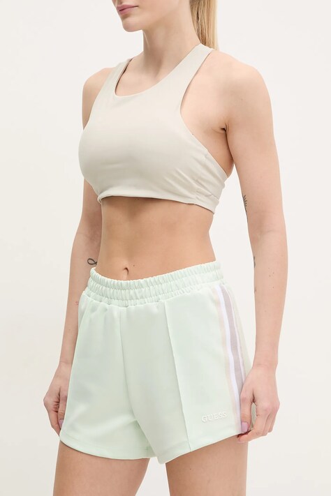 Kraťasy Guess YARROW dámské, tyrkysová barva, s aplikací, high waist, V5GD14 KCRU2