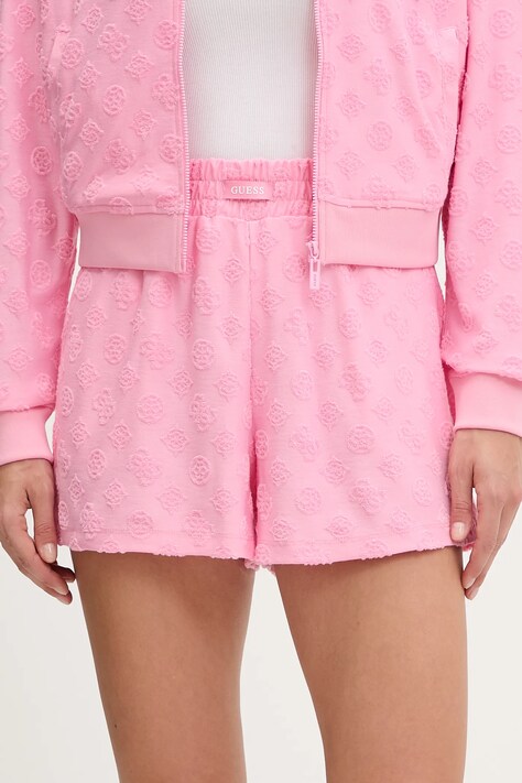 Šortky Guess PEONY ružová farba, vzorované, vysoký pás, V5GD16 KCT02