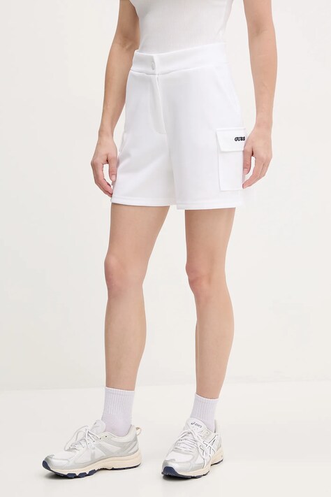 Guess pantaloni scurți AMARYLLIS femei, culoarea alb, uni, high waist, V5GD17 KCYF2