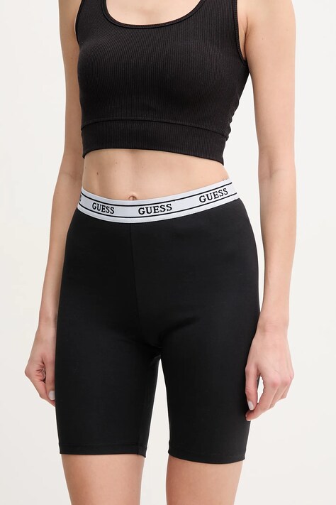 Kraťasy Guess ALINE dámské, černá barva, s potiskem, medium waist, V5GD18 KCSA2