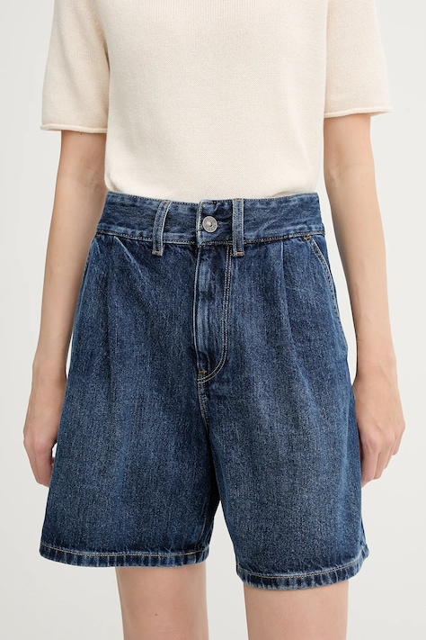 G-Star szorty jeansowe damskie kolor granatowy gładkie high waist D25985-D788