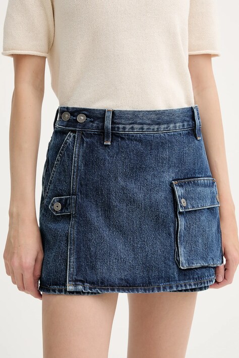 G-Star fustă și pantaloni denim culoarea bleumarin, uni, high waist, D26173-D788
