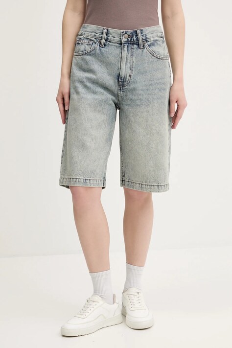 Guess Originals pantaloni scurți jeans uni, high waist, M5GD52 D5MKF