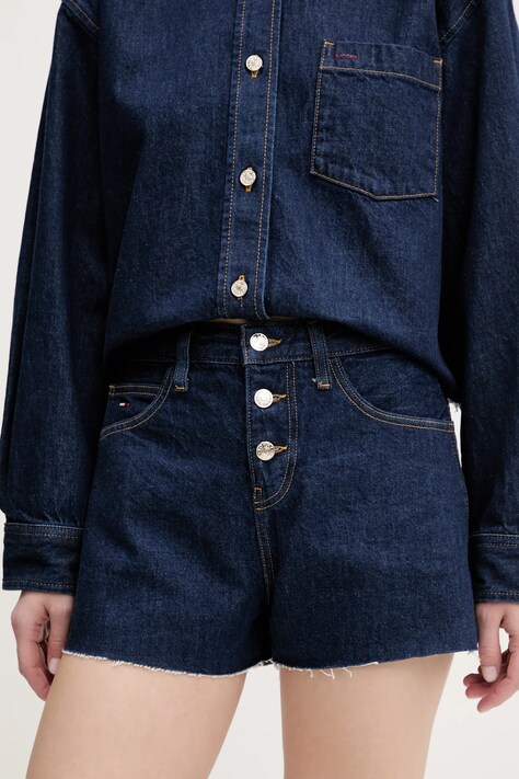 Tommy Jeans farmer rövidnadrág sötétkék, sima, magas derekú, DW0DW20094