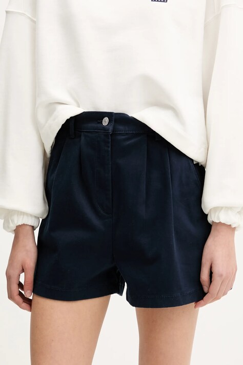 Tommy Jeans rövidnadrág sötétkék, sima, magas derekú, DW0DW21643
