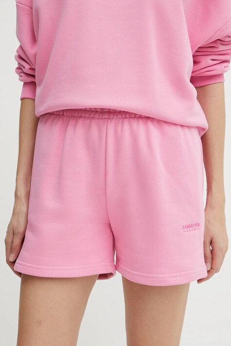 La Mania pantaloni scurti femei, culoarea roz, neted, high waist, DAISY