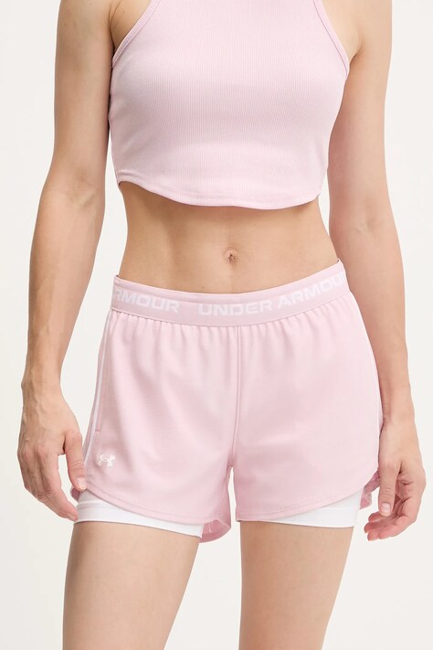 Tréningové šortky Under Armour Tech Play ružová farba, jednofarebná, vysoký pás, 1389895