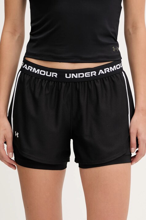 Under Armour pantaloni scurți de antrenament Tech Play culoarea negru, uni, high waist, 1389895
