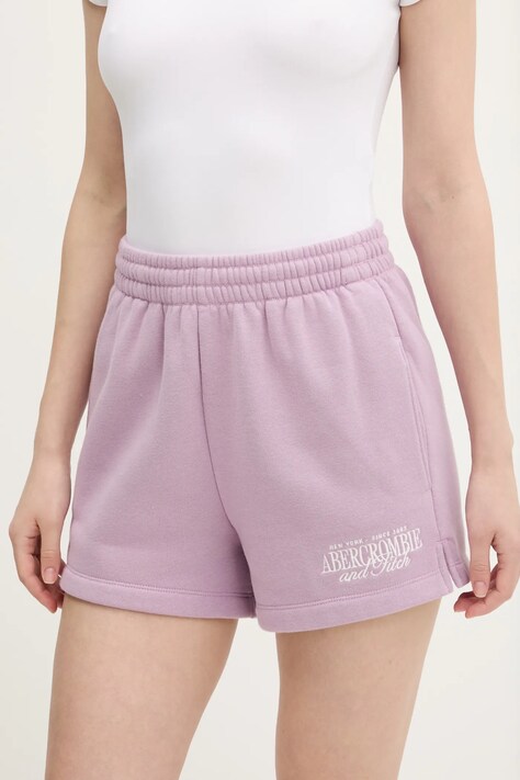 Kraťasy Abercrombie & Fitch dámské, růžová barva, s aplikací, medium waist, KI186-5045