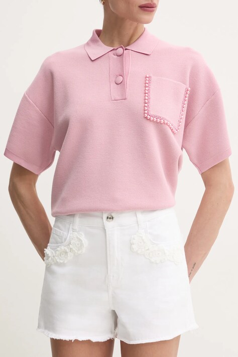 Liu Jo pantaloni scurți femei, culoarea alb, cu imprimeu, high waist, WA5460.T4033