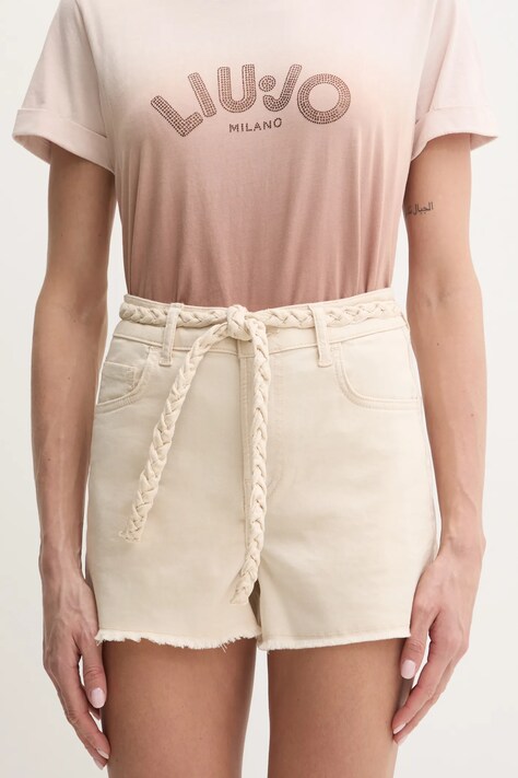 Liu Jo pantaloni scurți femei, culoarea bej, cu imprimeu, high waist, WA5460.T4033