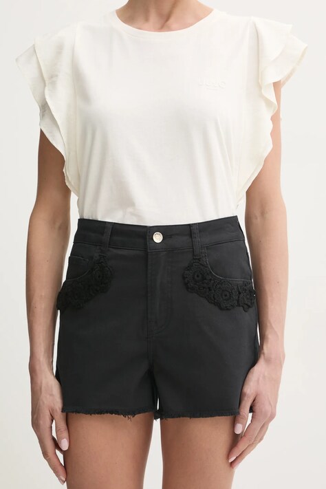 Liu Jo pantaloni scurți femei, culoarea negru, cu imprimeu, high waist, WA5460.T4033