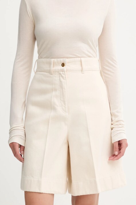 Patou szorty jeansowe damskie kolor beżowy gładkie high waist TR0520178